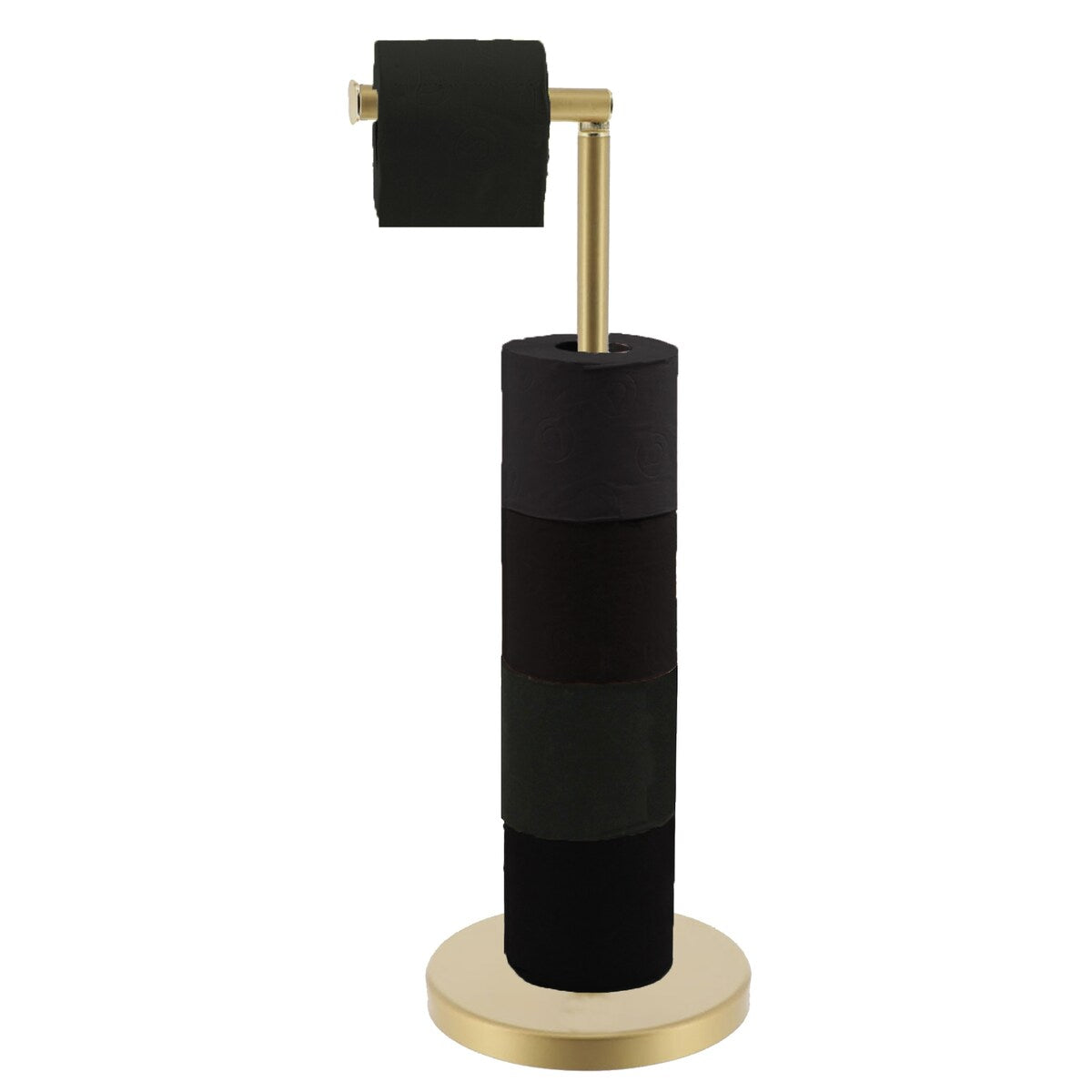 Sleek Toilet Paper Holder with Folding Arm and Reserve Compact Freestanding Metal Holder - Diameter 8 inches X 22 H