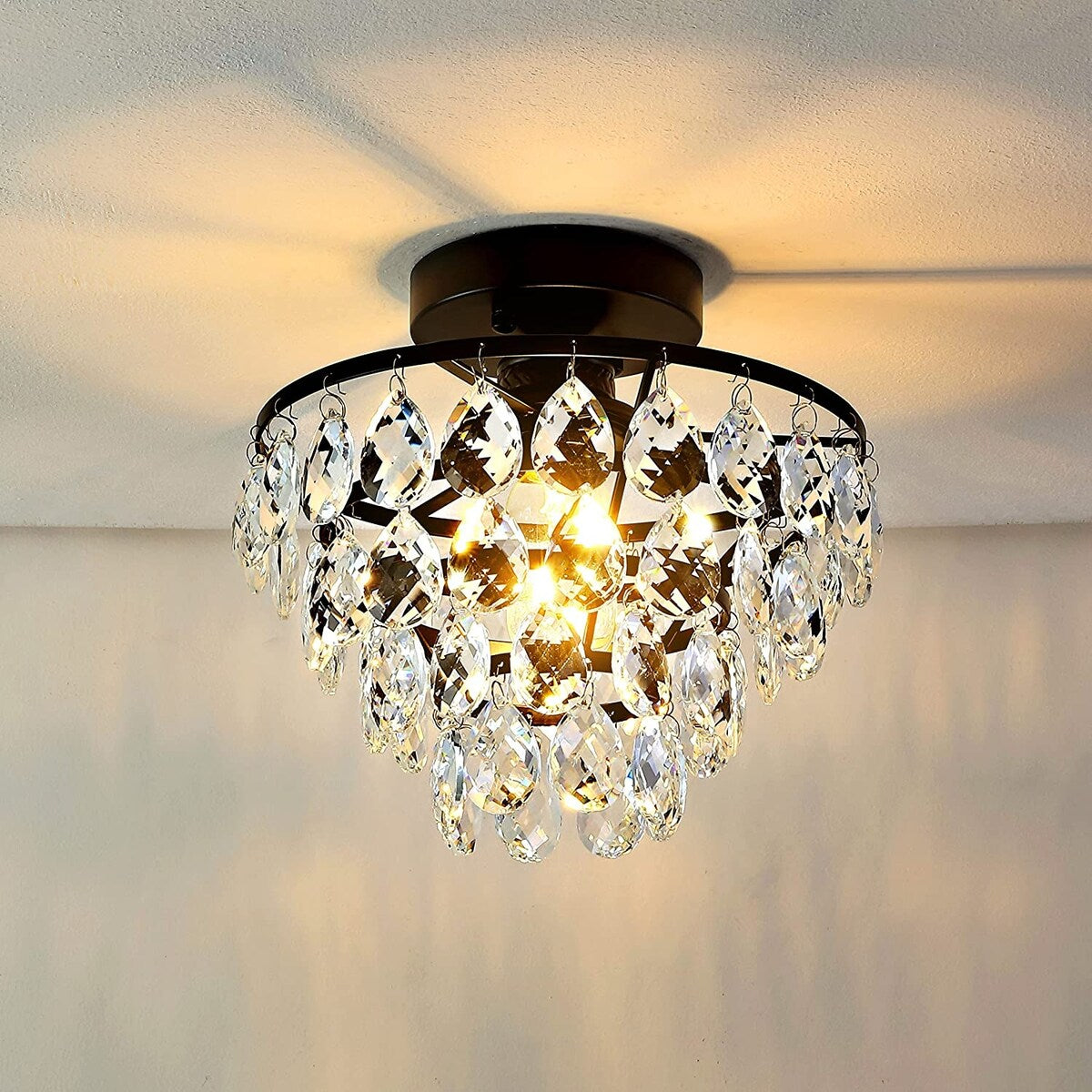 WINGBO Small Crystal Ceiling Light Fixture Mini Semi Flush Mount... - N/A