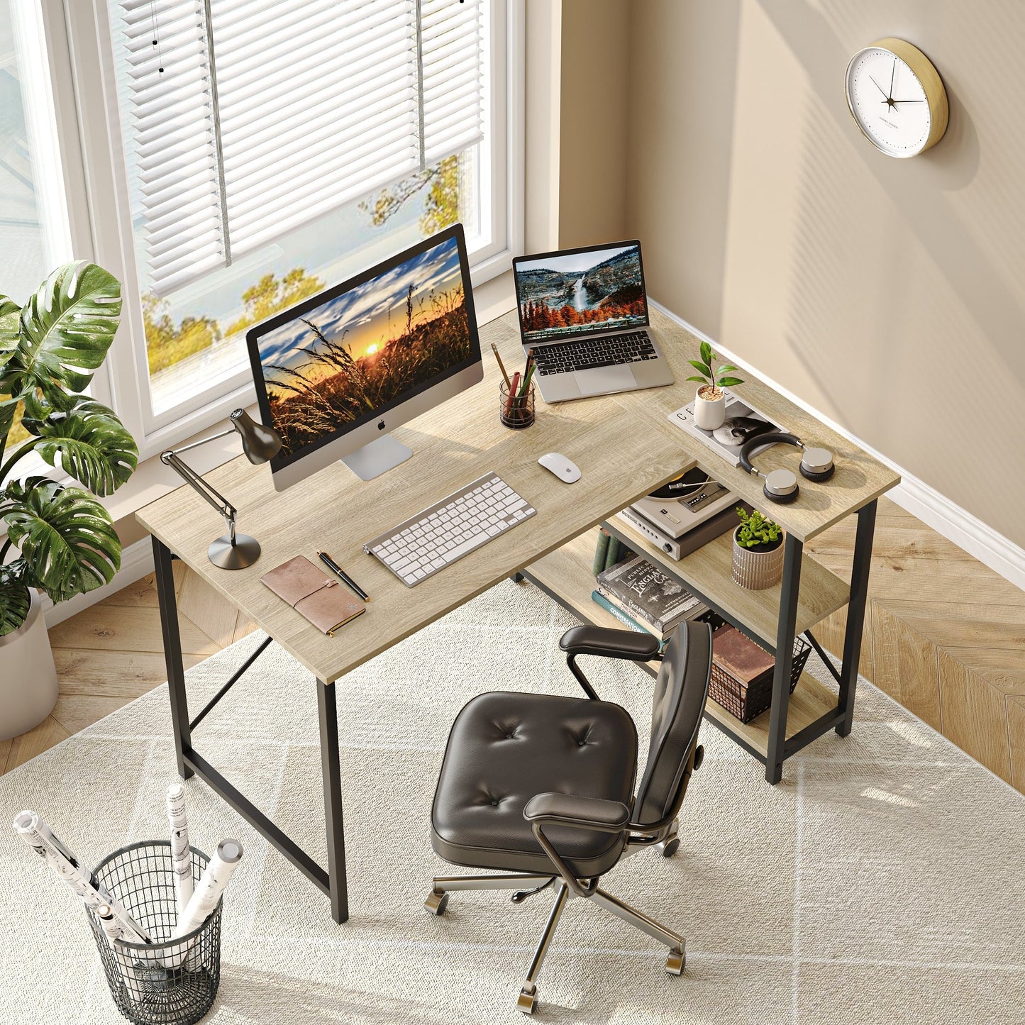 Small L Shaped Desk with Storage Shelves Corner Computer Desk