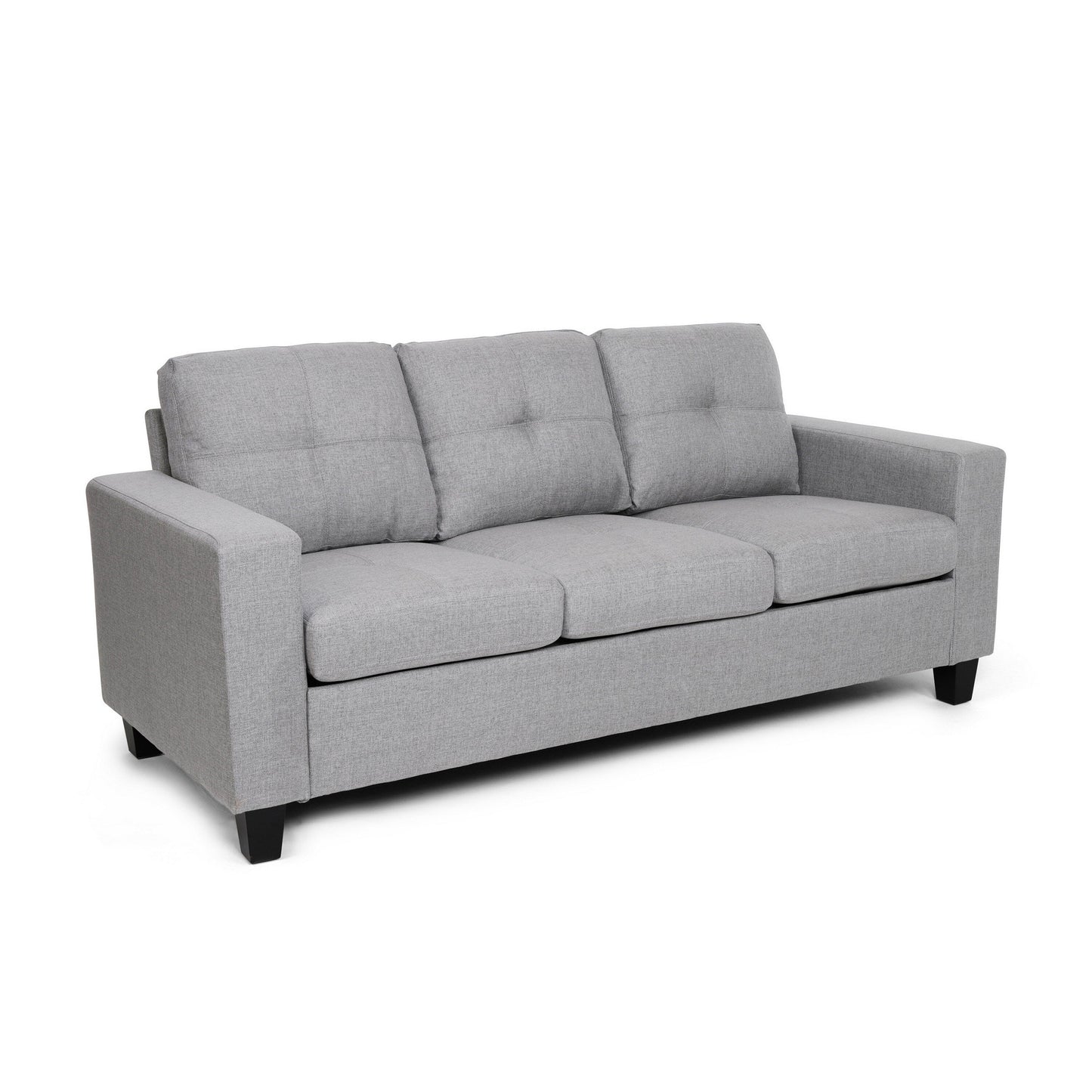 Canapé 76 pouces, confortable, moderne, avec coussins en tissu gris capitonné lisse