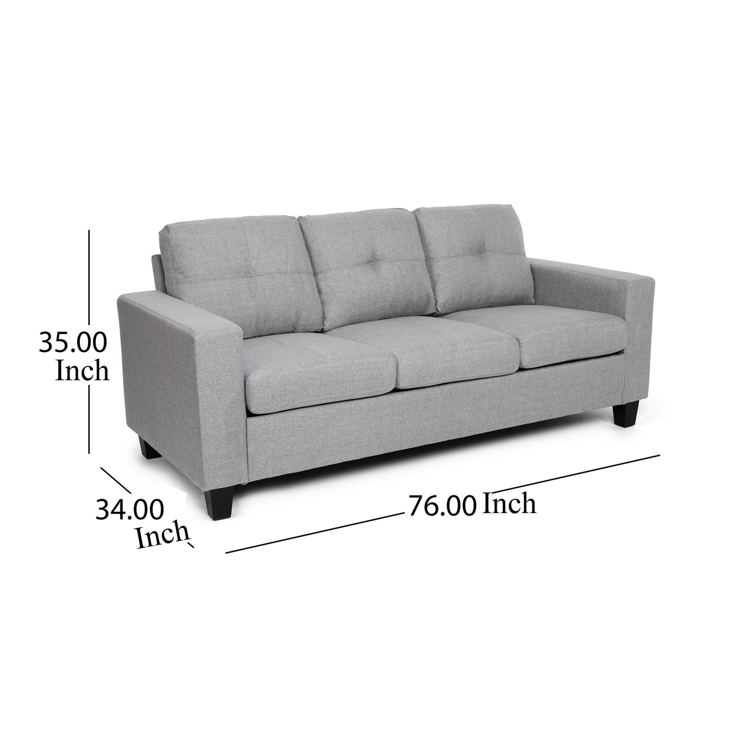 Canapé 76 pouces, confortable, moderne, avec coussins en tissu gris capitonné lisse