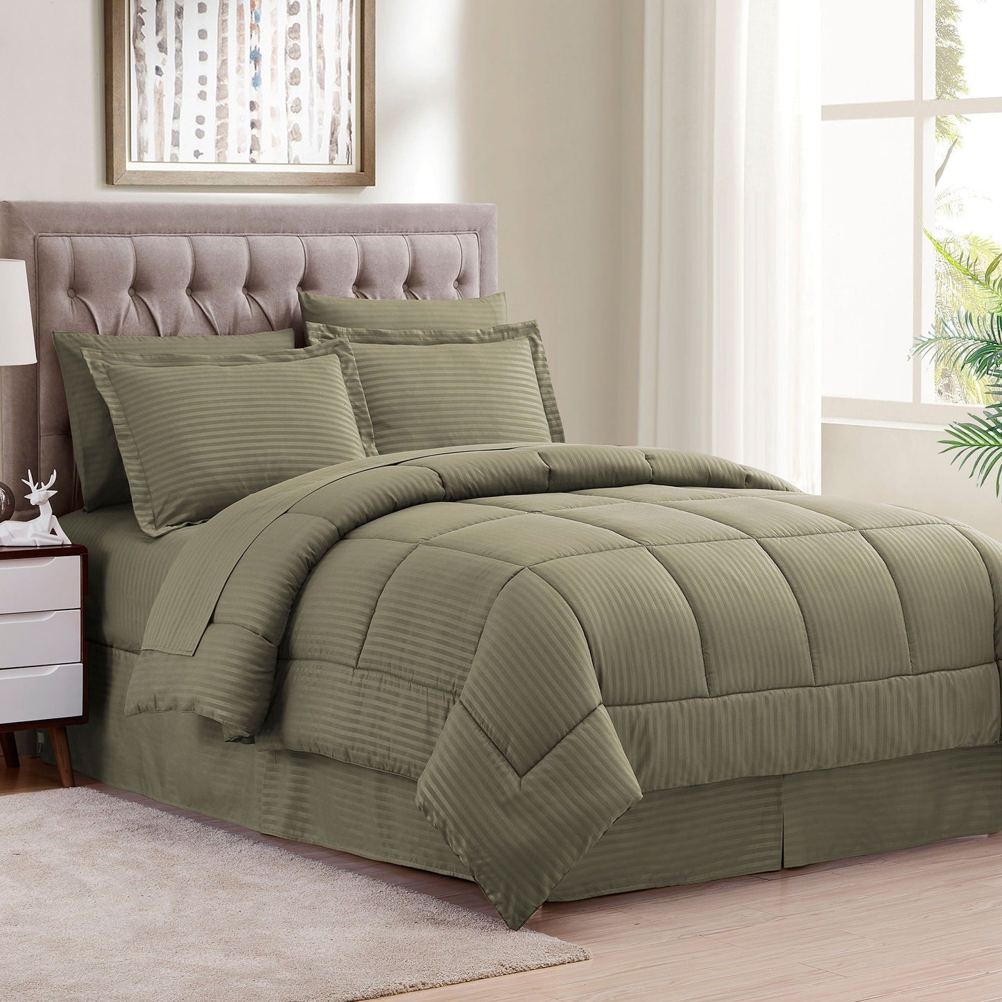 Soft Dobby 8-piece Striped Down Alternative Bed-in-a-Bag Set w/ Sheets