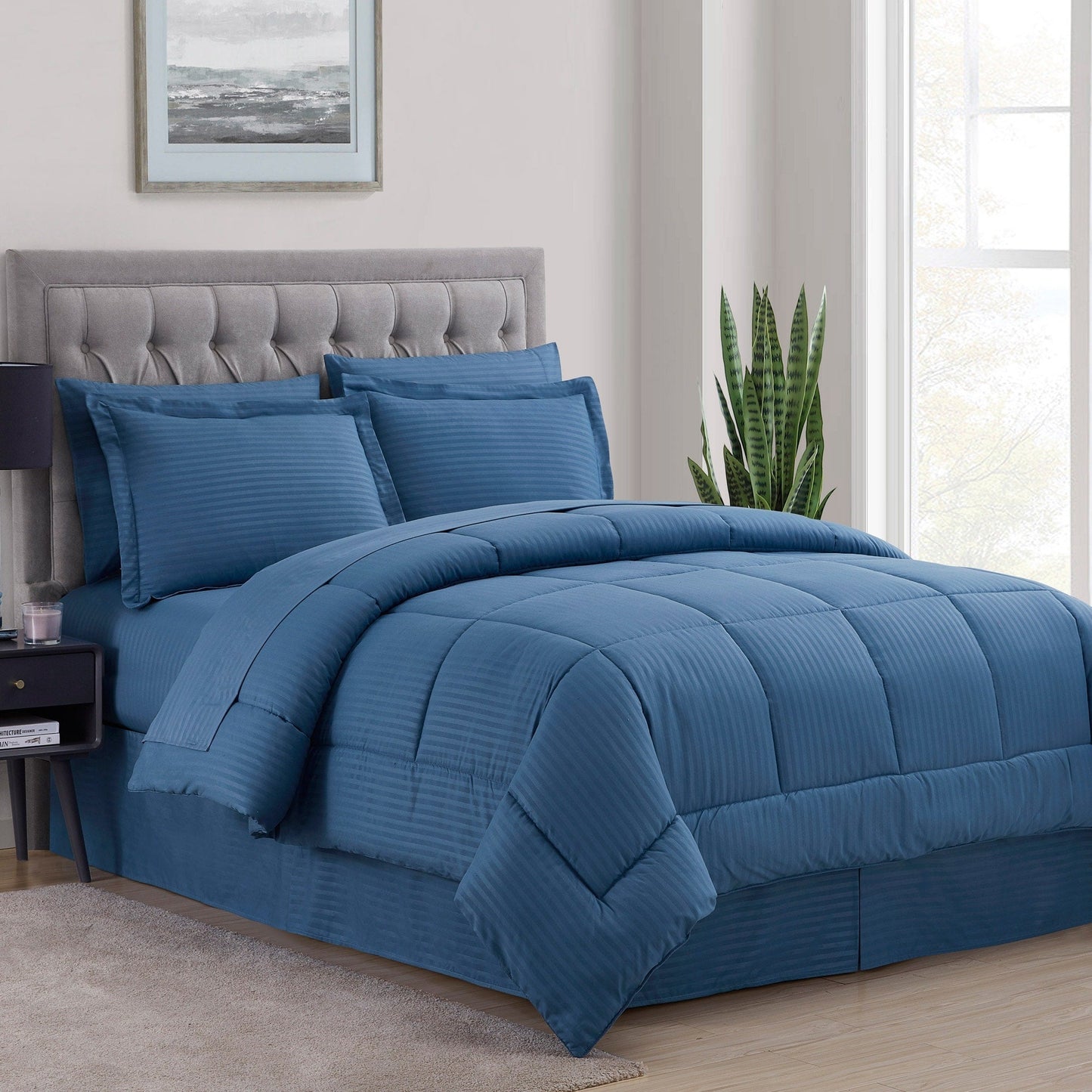 Soft Dobby 8-piece Striped Down Alternative Bed-in-a-Bag Set w/ Sheets