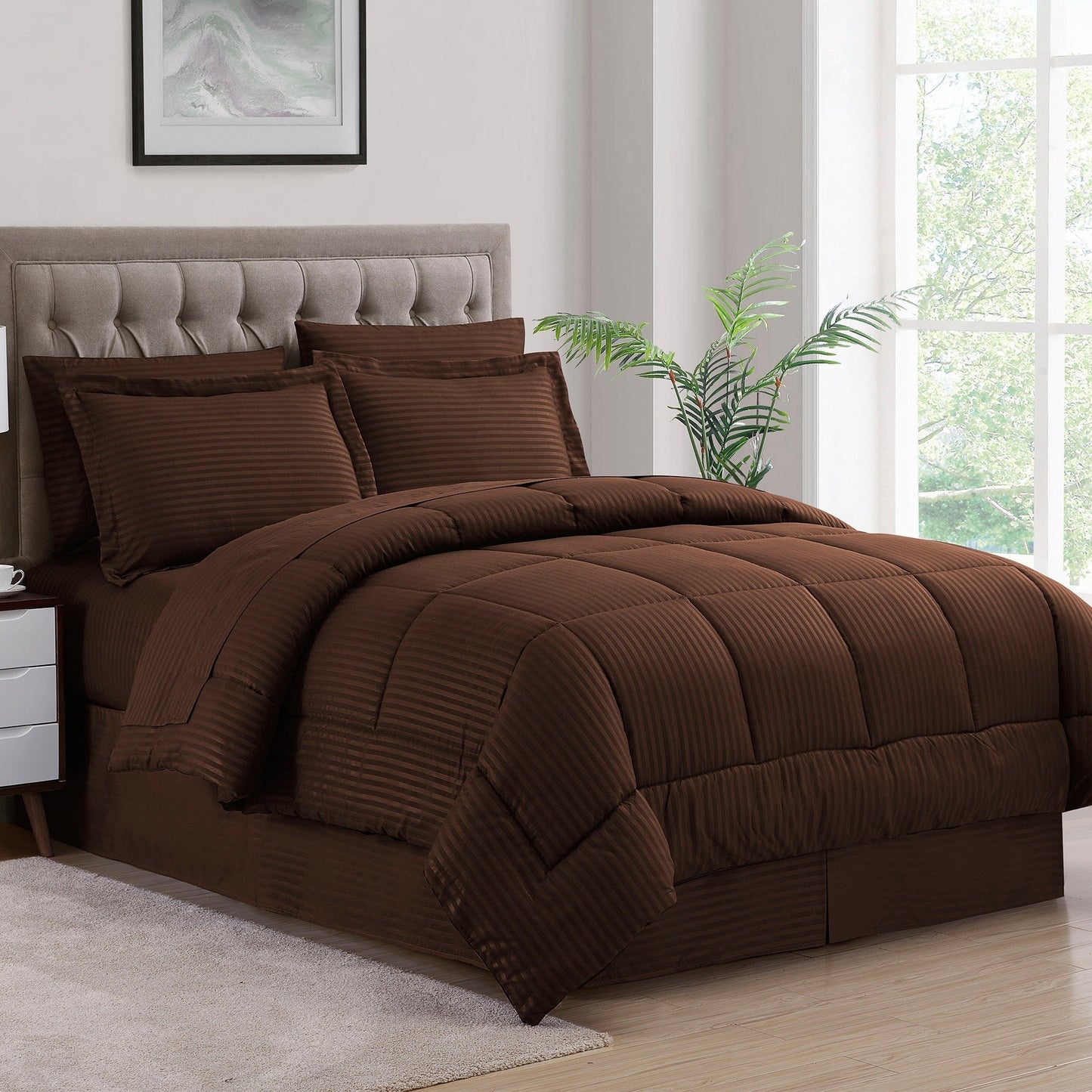 Soft Dobby 8-piece Striped Down Alternative Bed-in-a-Bag Set w/ Sheets