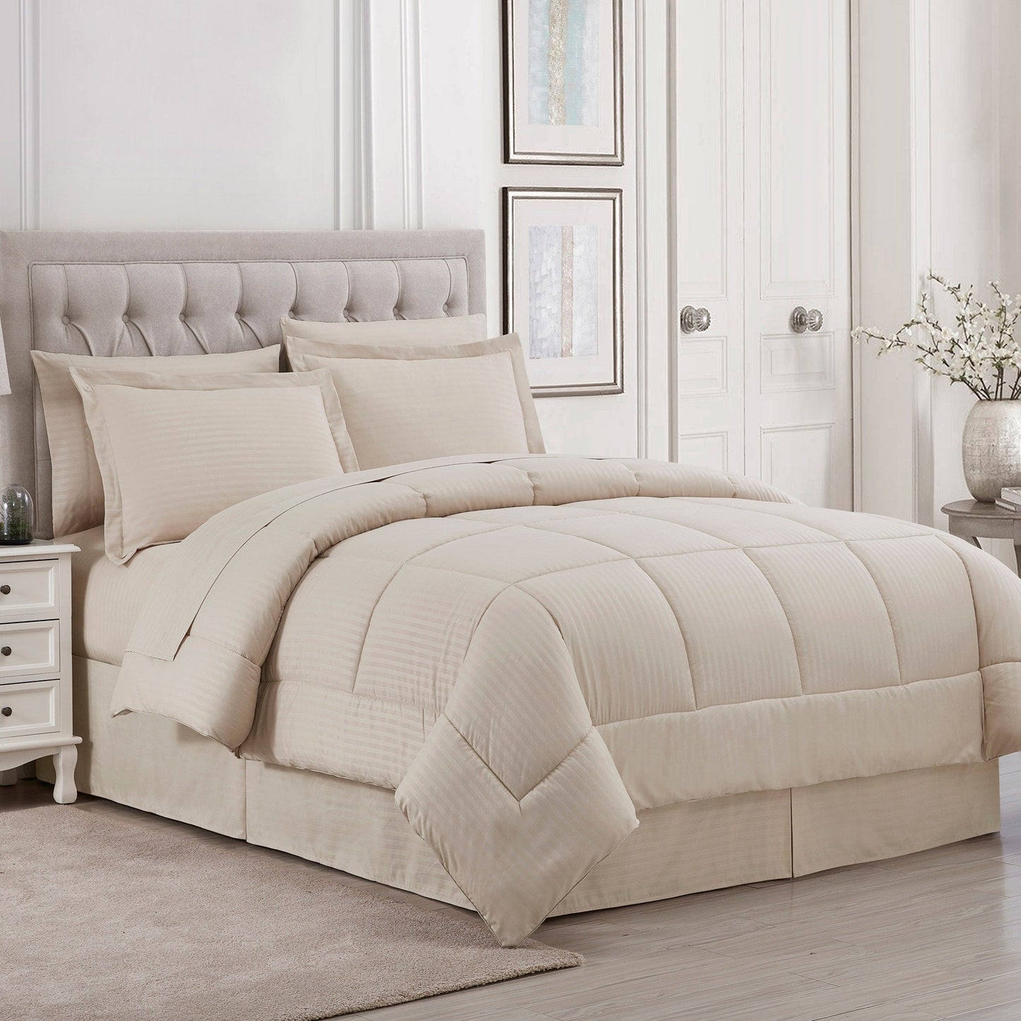 Soft Dobby 8-piece Striped Down Alternative Bed-in-a-Bag Set w/ Sheets