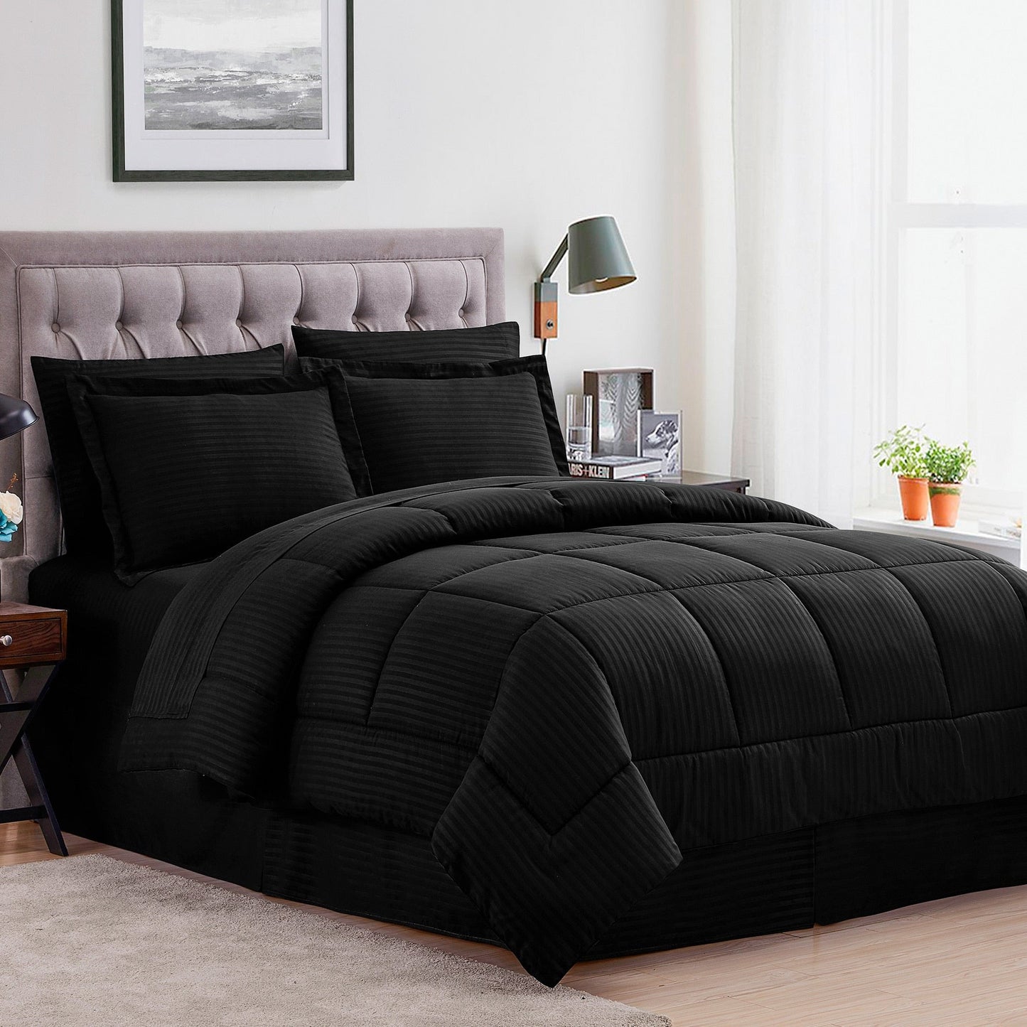 Soft Dobby 8-piece Striped Down Alternative Bed-in-a-Bag Set w/ Sheets