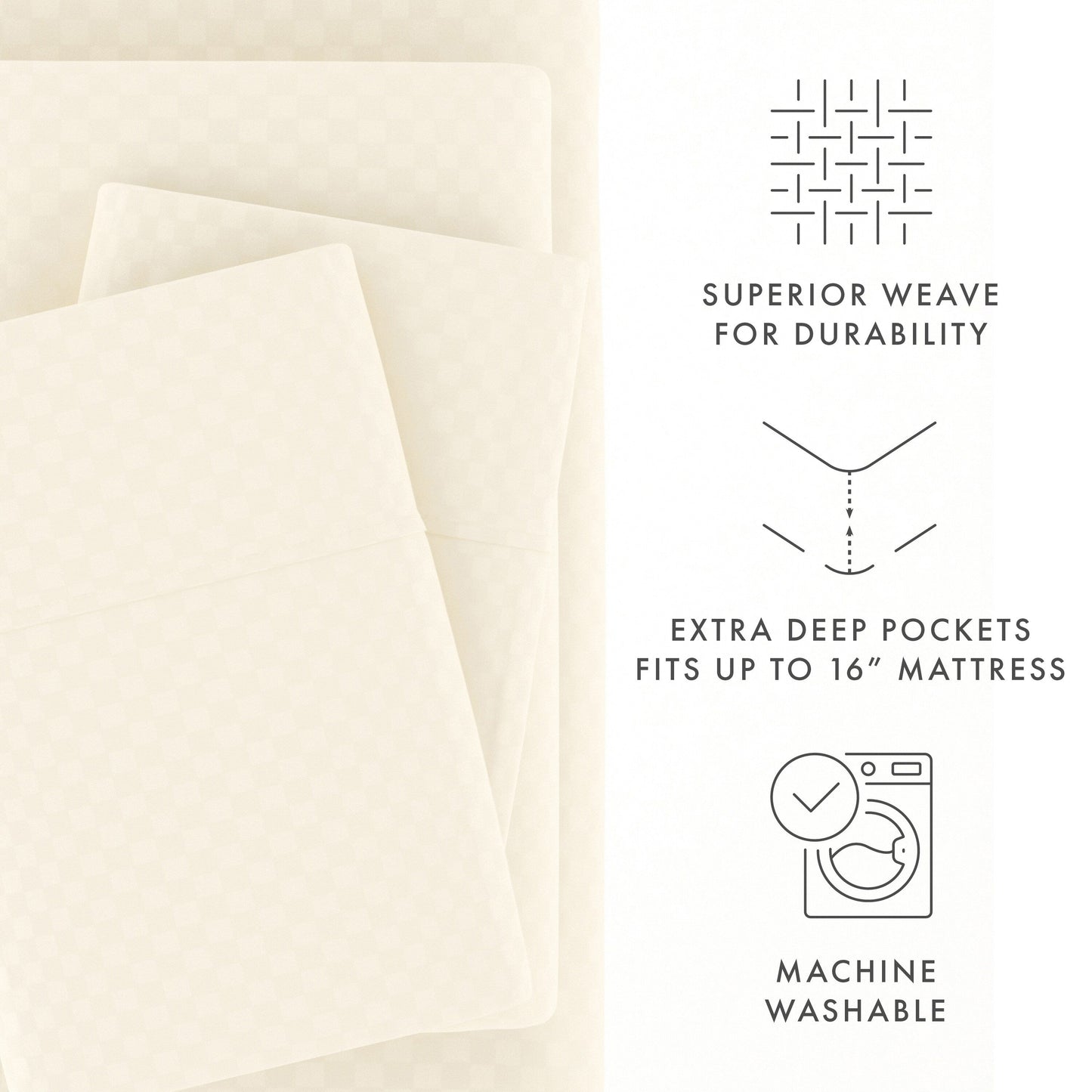 Soft Essentials Double Brushed Embossed Checkered 4PC Deep Pocket Bed Sheet Set