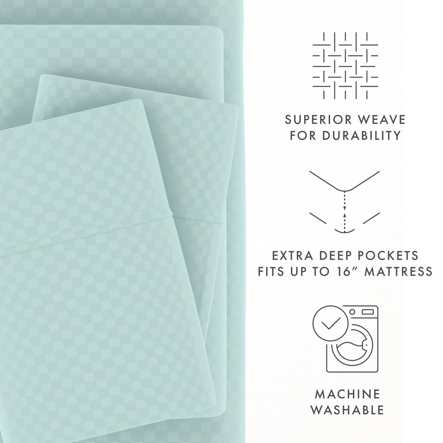 Soft Essentials Double Brushed Embossed Checkered 4PC Deep Pocket Bed Sheet Set