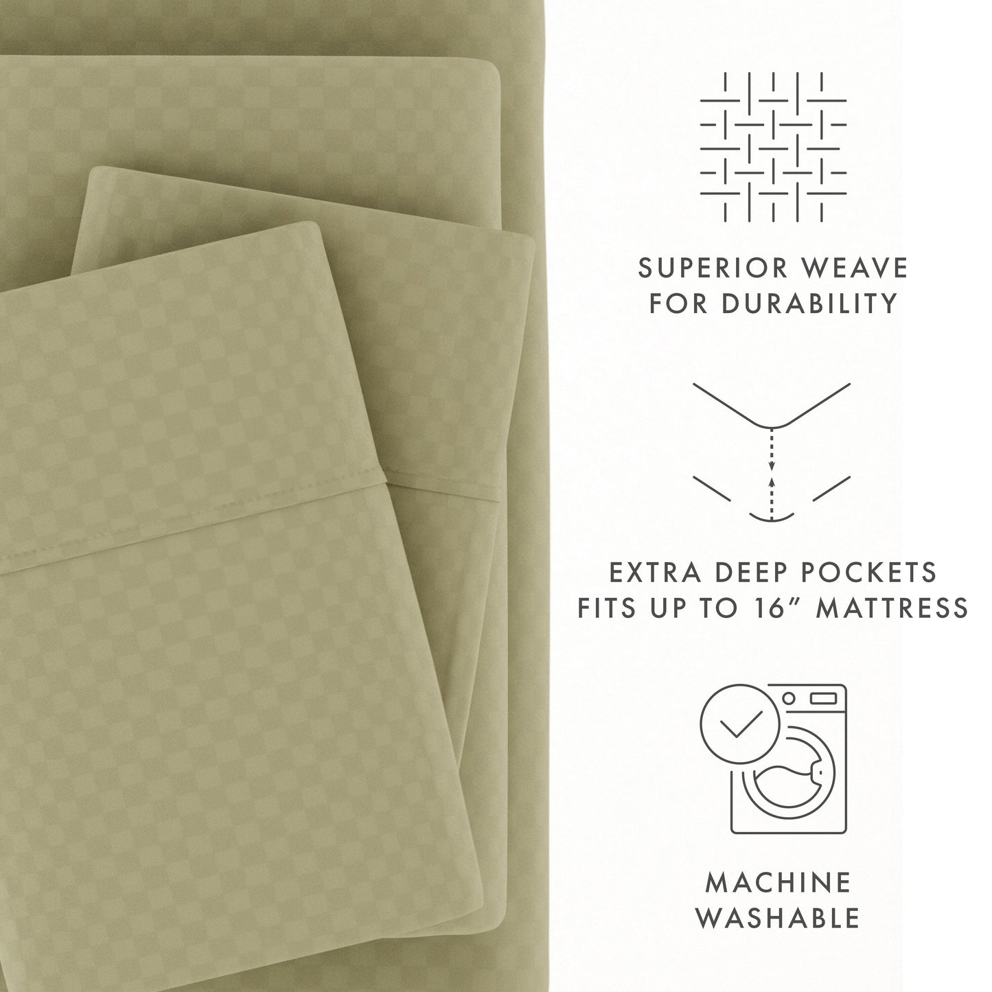 Soft Essentials Double Brushed Embossed Checkered 4PC Deep Pocket Bed Sheet Set