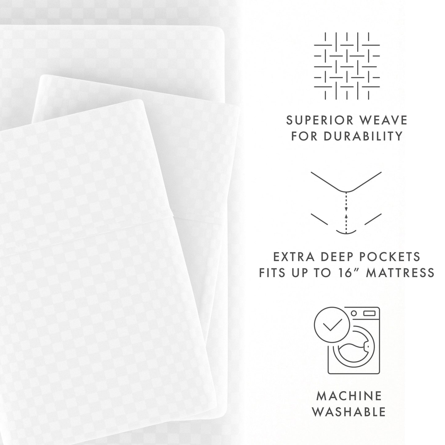 Soft Essentials Double Brushed Embossed Checkered 4PC Deep Pocket Bed Sheet Set
