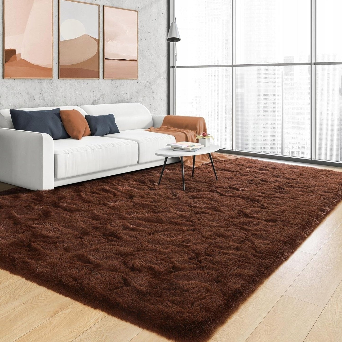Soft Indoor Area Rug Modern Fluffy Home Carpet - 4' x 5.3'