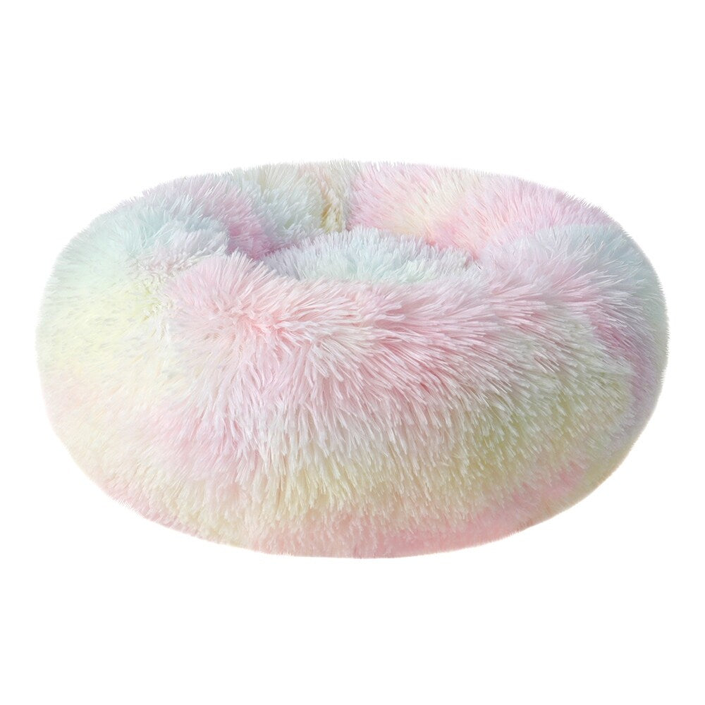 Long Plush Calming Pet Bed Round Donut Cuddler for Small Large Cat Dog