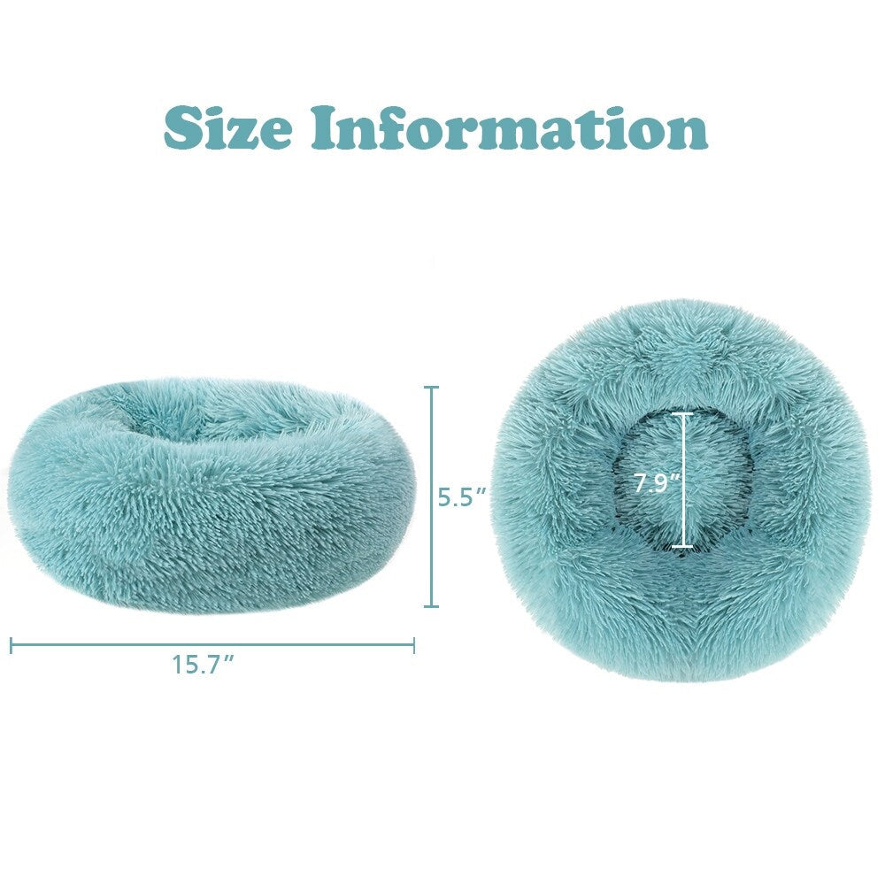 Long Plush Calming Pet Bed Round Donut Cuddler for Small Large Cat Dog