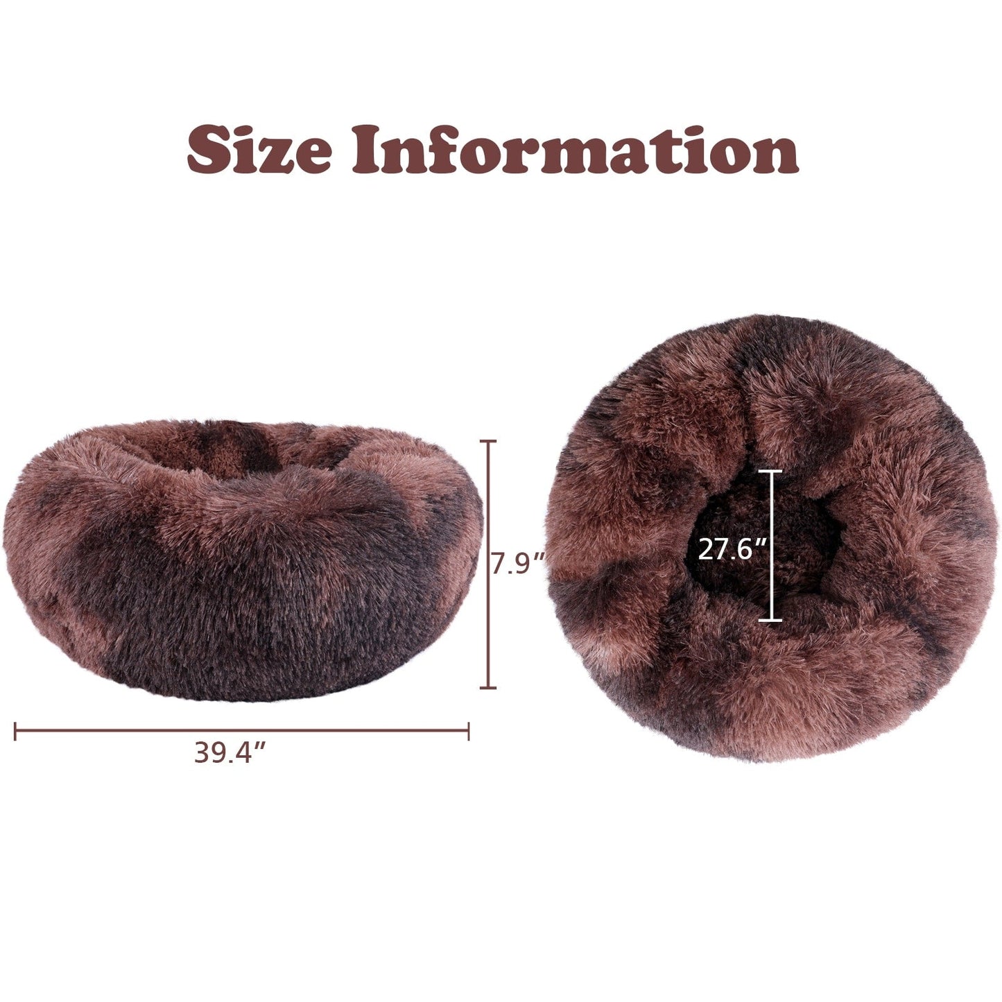 Long Plush Calming Pet Bed Round Donut Cuddler for Small Large Cat Dog