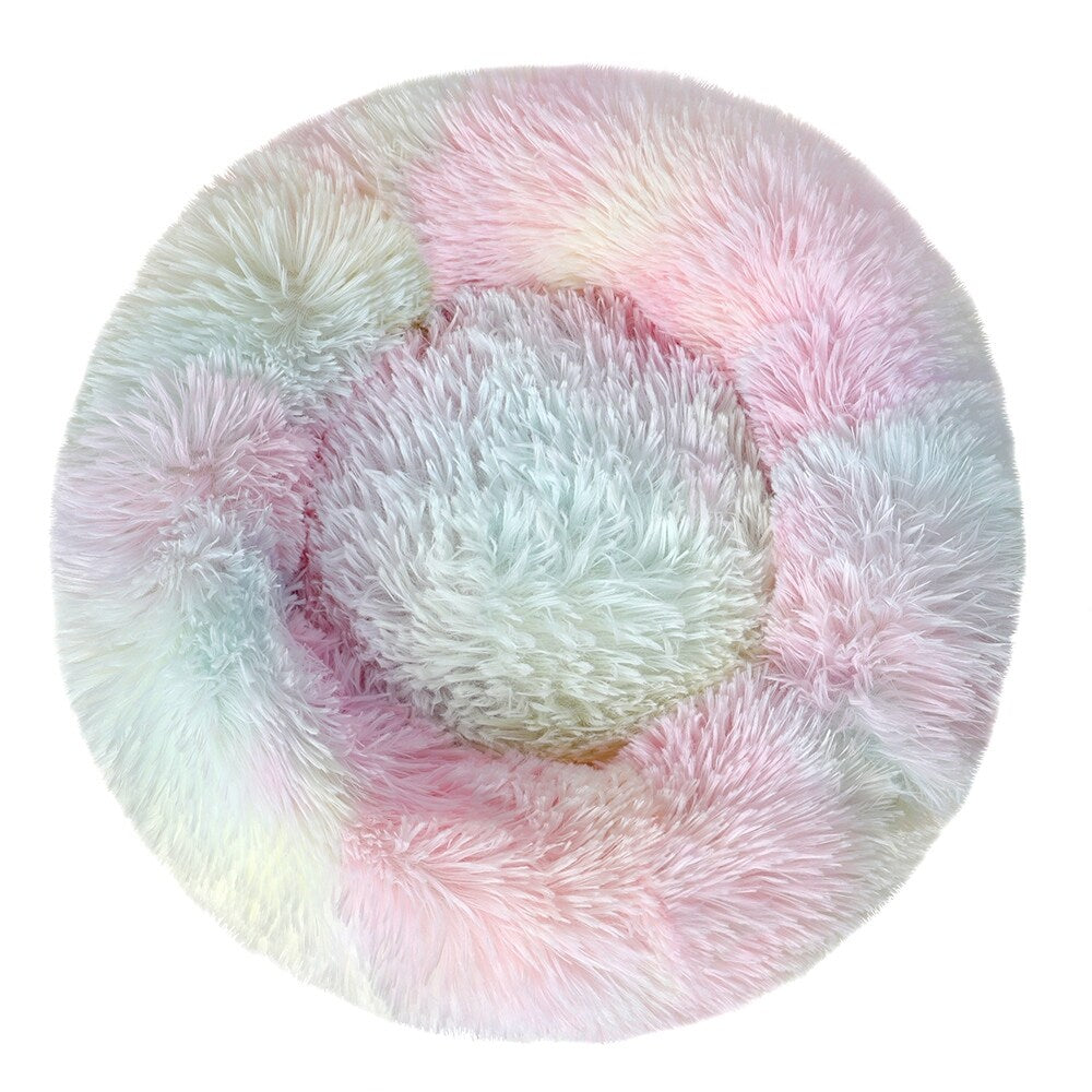 Long Plush Calming Pet Bed Round Donut Cuddler for Small Large Cat Dog