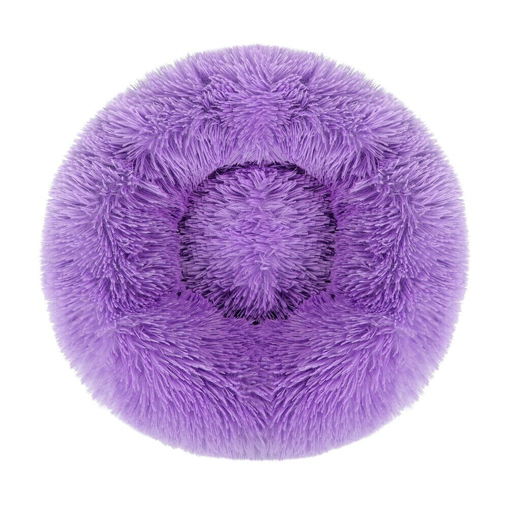 Long Plush Calming Pet Bed Round Donut Cuddler for Small Large Cat Dog