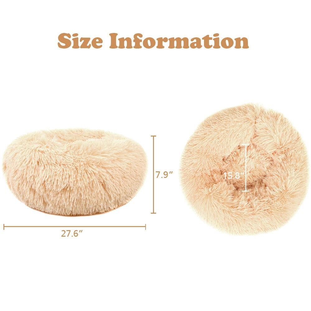 Long Plush Calming Pet Bed Round Donut Cuddler for Small Large Cat Dog