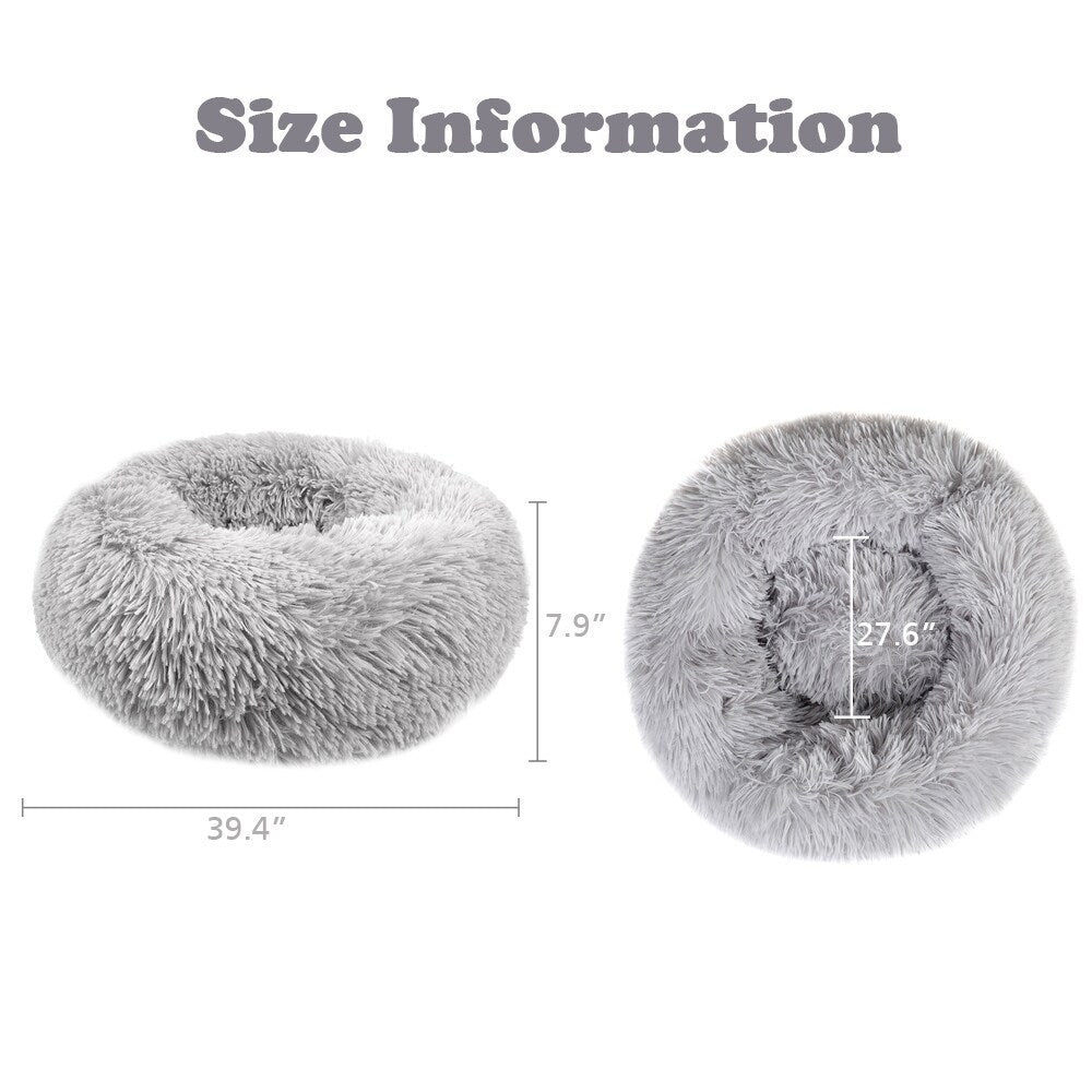Long Plush Calming Pet Bed Round Donut Cuddler for Small Large Cat Dog