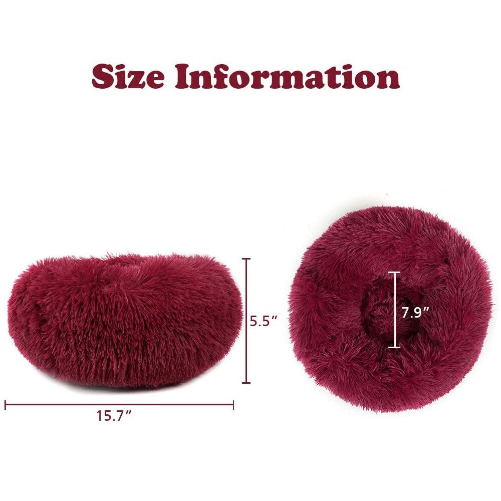 Long Plush Calming Pet Bed Round Donut Cuddler for Small Large Cat Dog