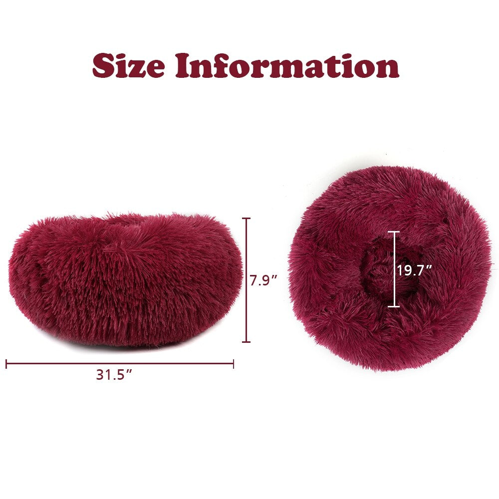 Long Plush Calming Pet Bed Round Donut Cuddler for Small Large Cat Dog