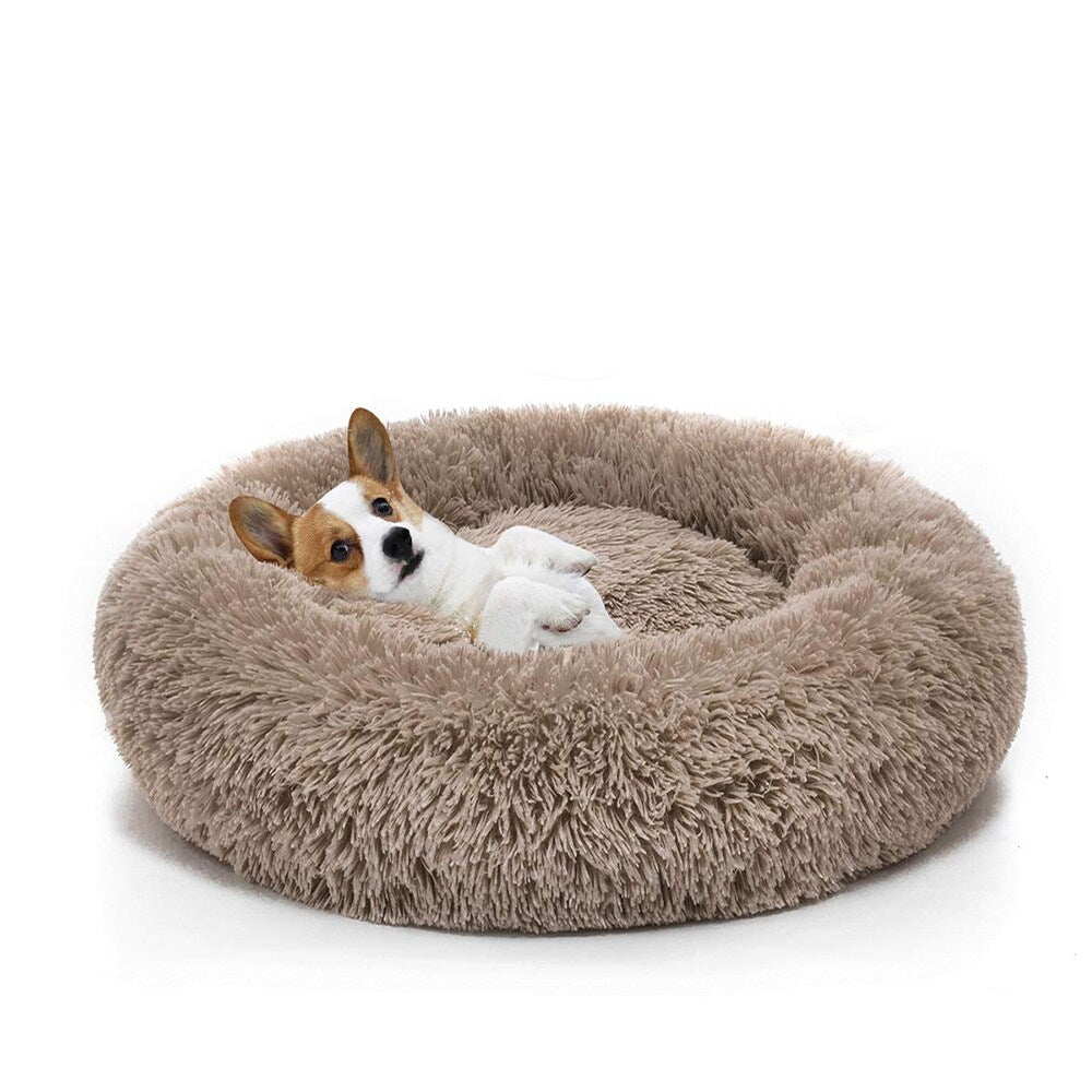 Long Plush Calming Pet Bed Round Donut Cuddler for Small Large Cat Dog