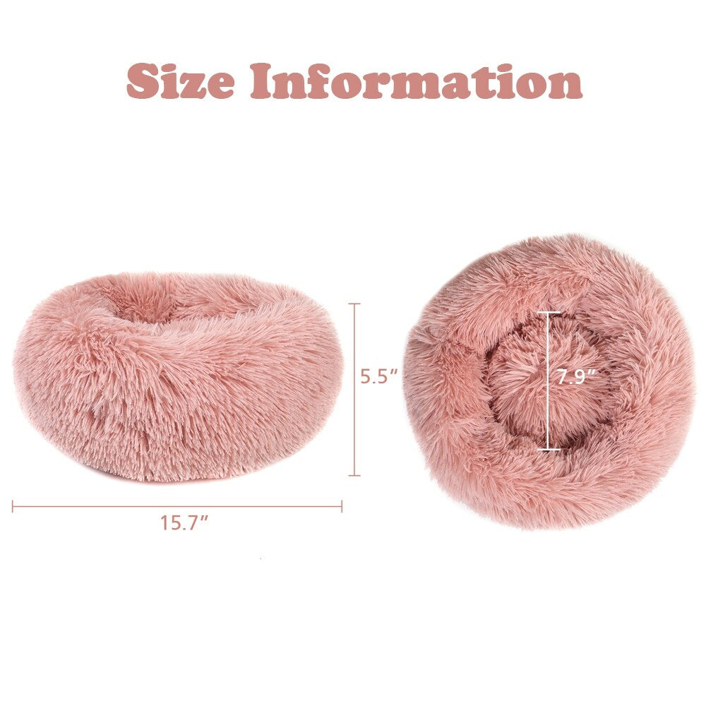 Long Plush Calming Pet Bed Round Donut Cuddler for Small Large Cat Dog