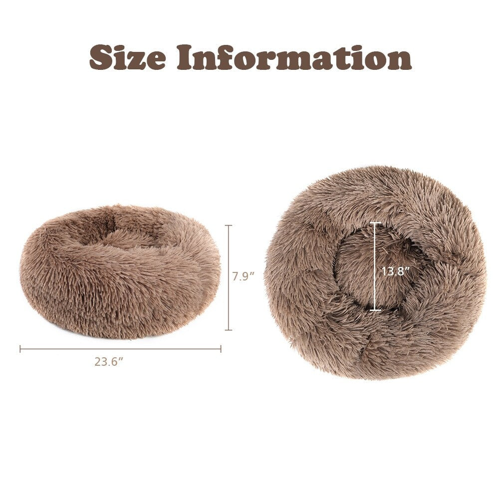 Long Plush Calming Pet Bed Round Donut Cuddler for Small Large Cat Dog