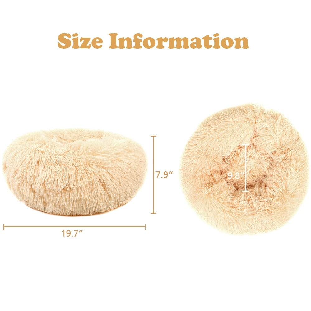 Long Plush Calming Pet Bed Round Donut Cuddler for Small Large Cat Dog