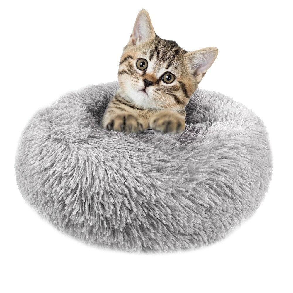 Long Plush Calming Pet Bed Round Donut Cuddler for Small Large Cat Dog