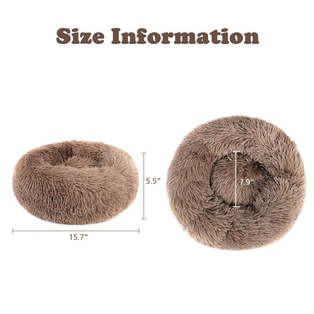 Long Plush Calming Pet Bed Round Donut Cuddler for Small Large Cat Dog