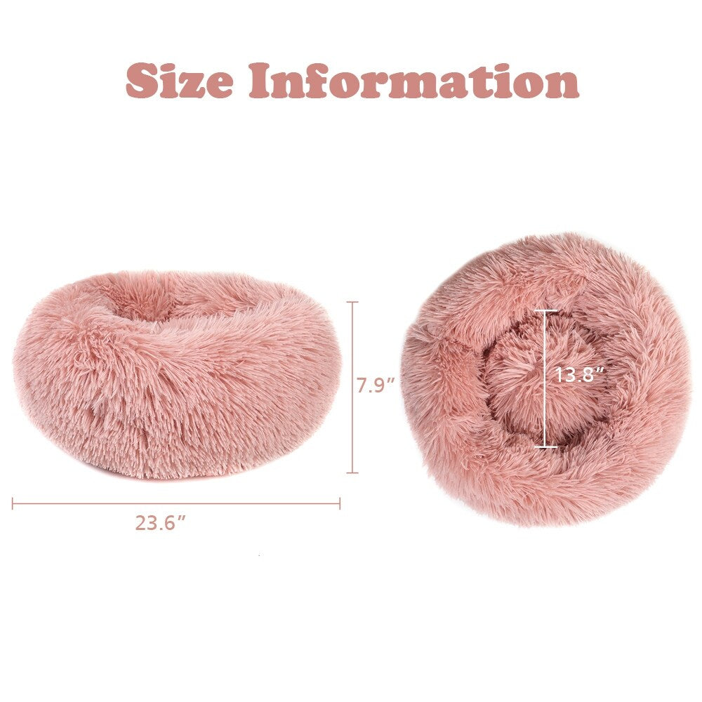 Long Plush Calming Pet Bed Round Donut Cuddler for Small Large Cat Dog