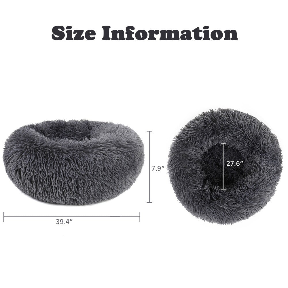 Long Plush Calming Pet Bed Round Donut Cuddler for Small Large Cat Dog