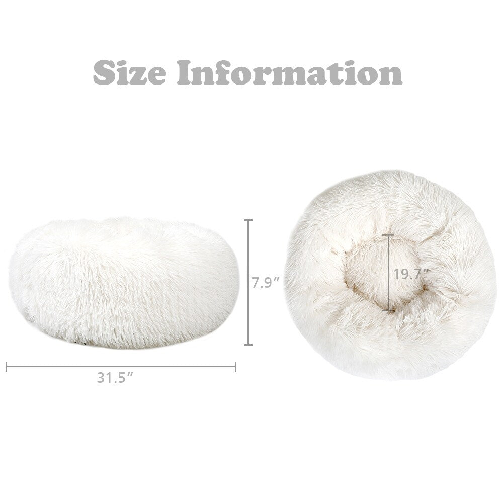 Long Plush Calming Pet Bed Round Donut Cuddler for Small Large Cat Dog