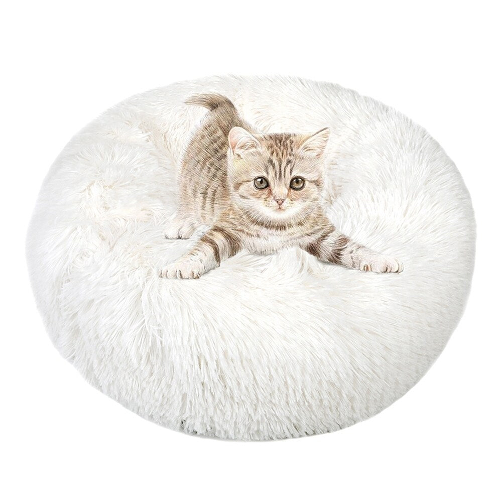 Long Plush Calming Pet Bed Round Donut Cuddler for Small Large Cat Dog