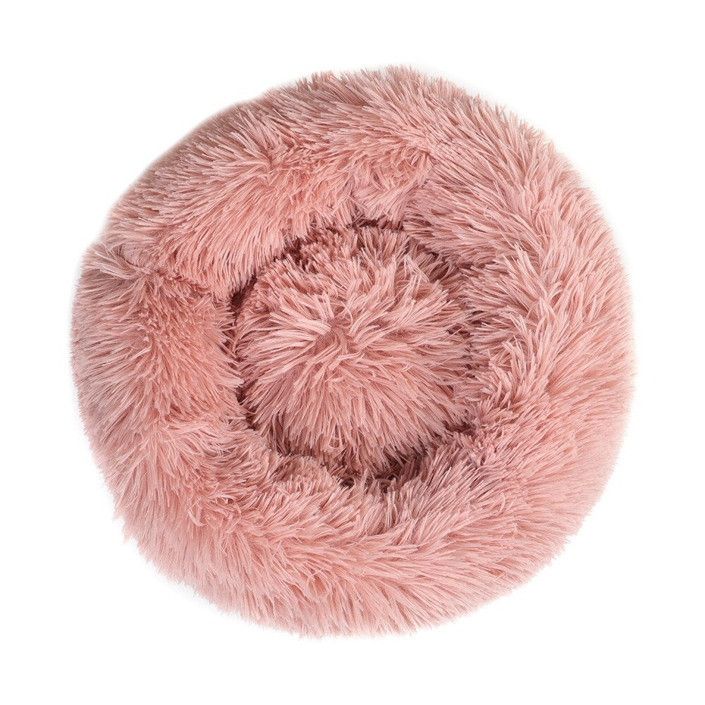 Long Plush Calming Pet Bed Round Donut Cuddler for Small Large Cat Dog