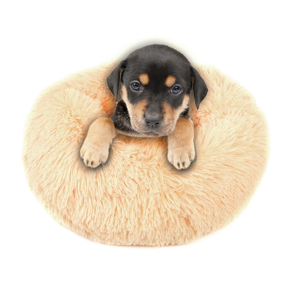 Long Plush Calming Pet Bed Round Donut Cuddler for Small Large Cat Dog