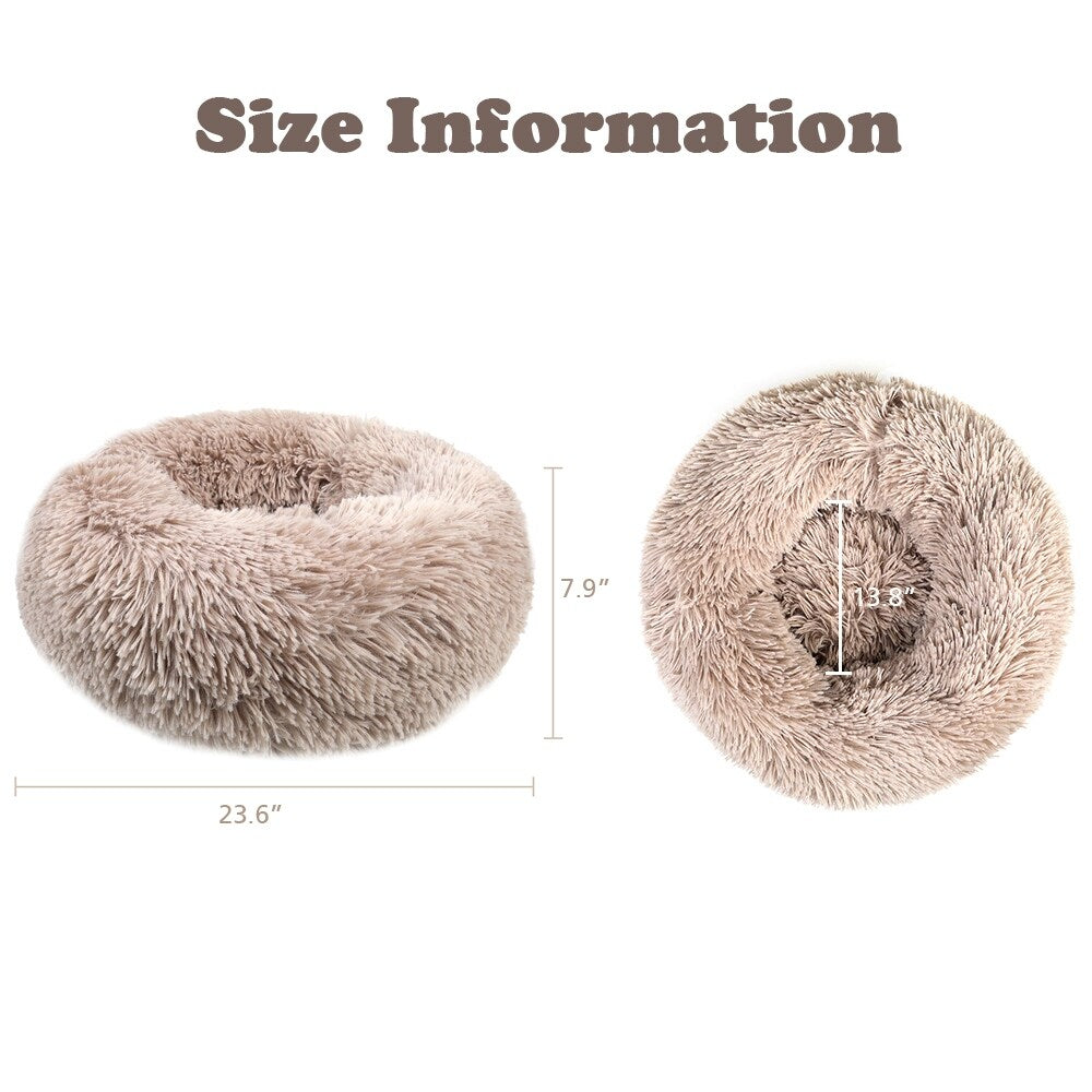 Long Plush Calming Pet Bed Round Donut Cuddler for Small Large Cat Dog