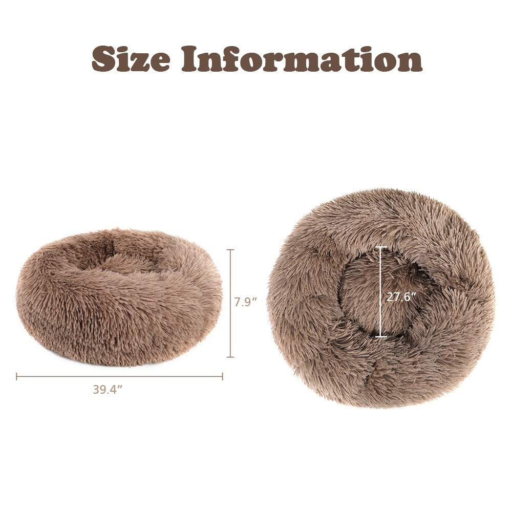 Long Plush Calming Pet Bed Round Donut Cuddler for Small Large Cat Dog
