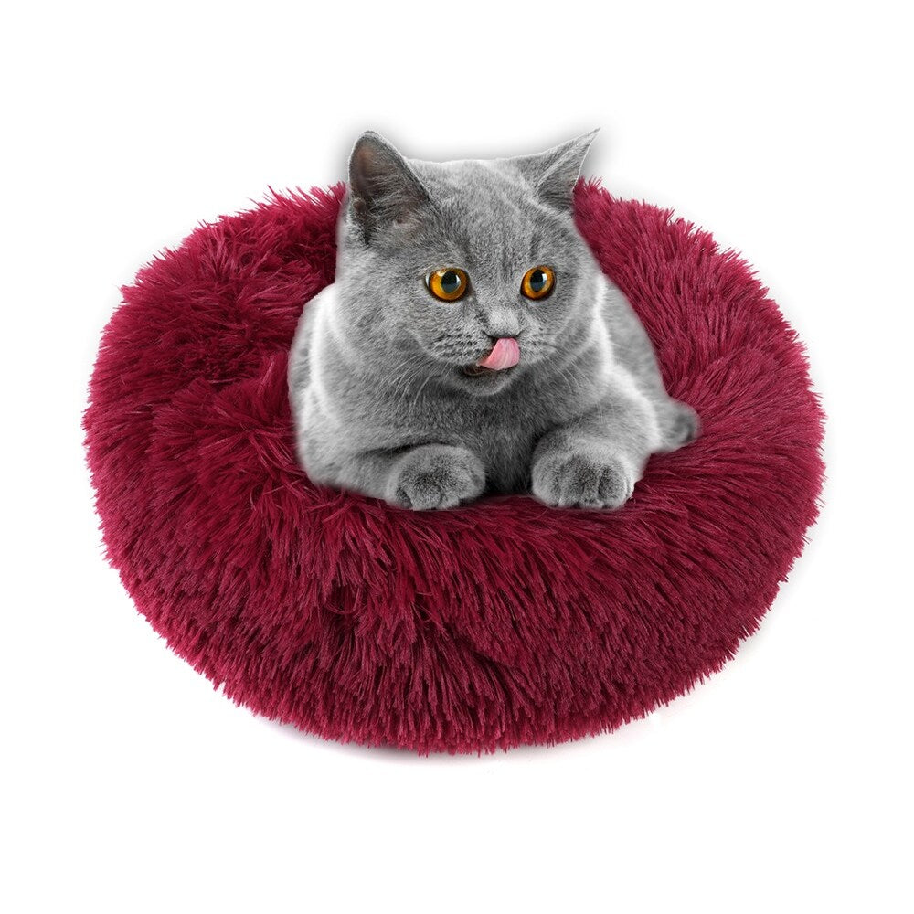 Long Plush Calming Pet Bed Round Donut Cuddler for Small Large Cat Dog