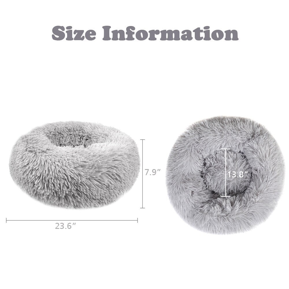 Long Plush Calming Pet Bed Round Donut Cuddler for Small Large Cat Dog