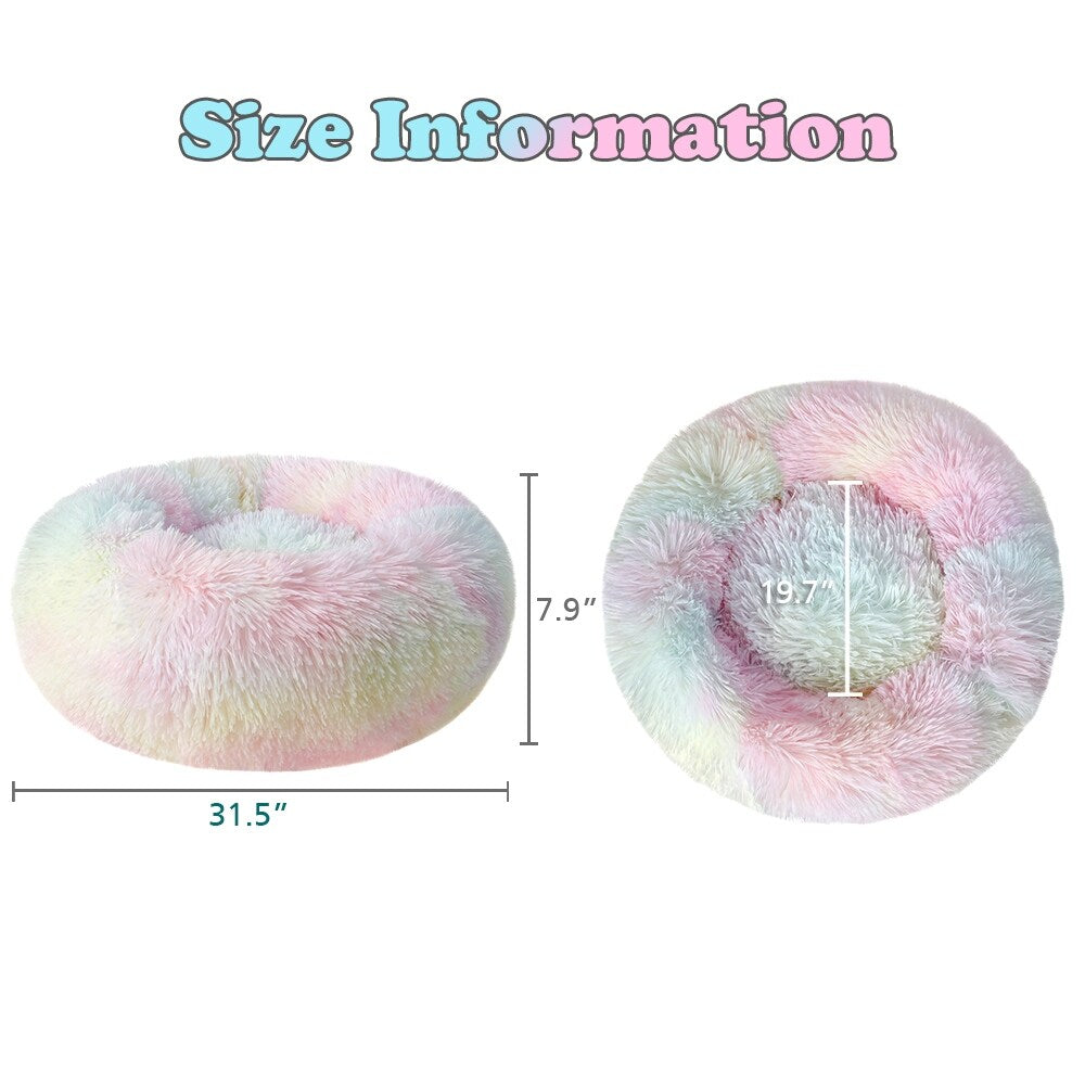 Long Plush Calming Pet Bed Round Donut Cuddler for Small Large Cat Dog