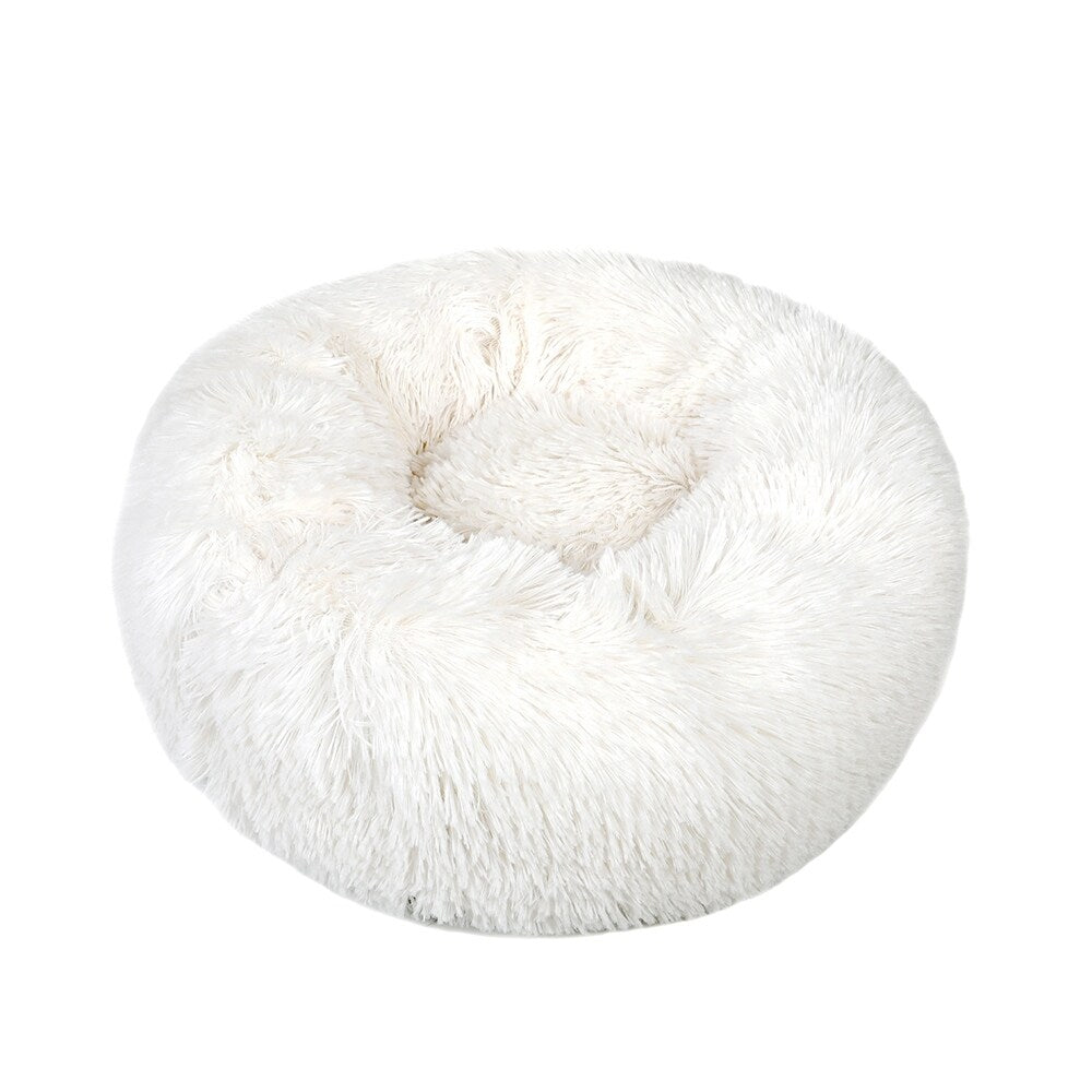 Long Plush Calming Pet Bed Round Donut Cuddler for Small Large Cat Dog