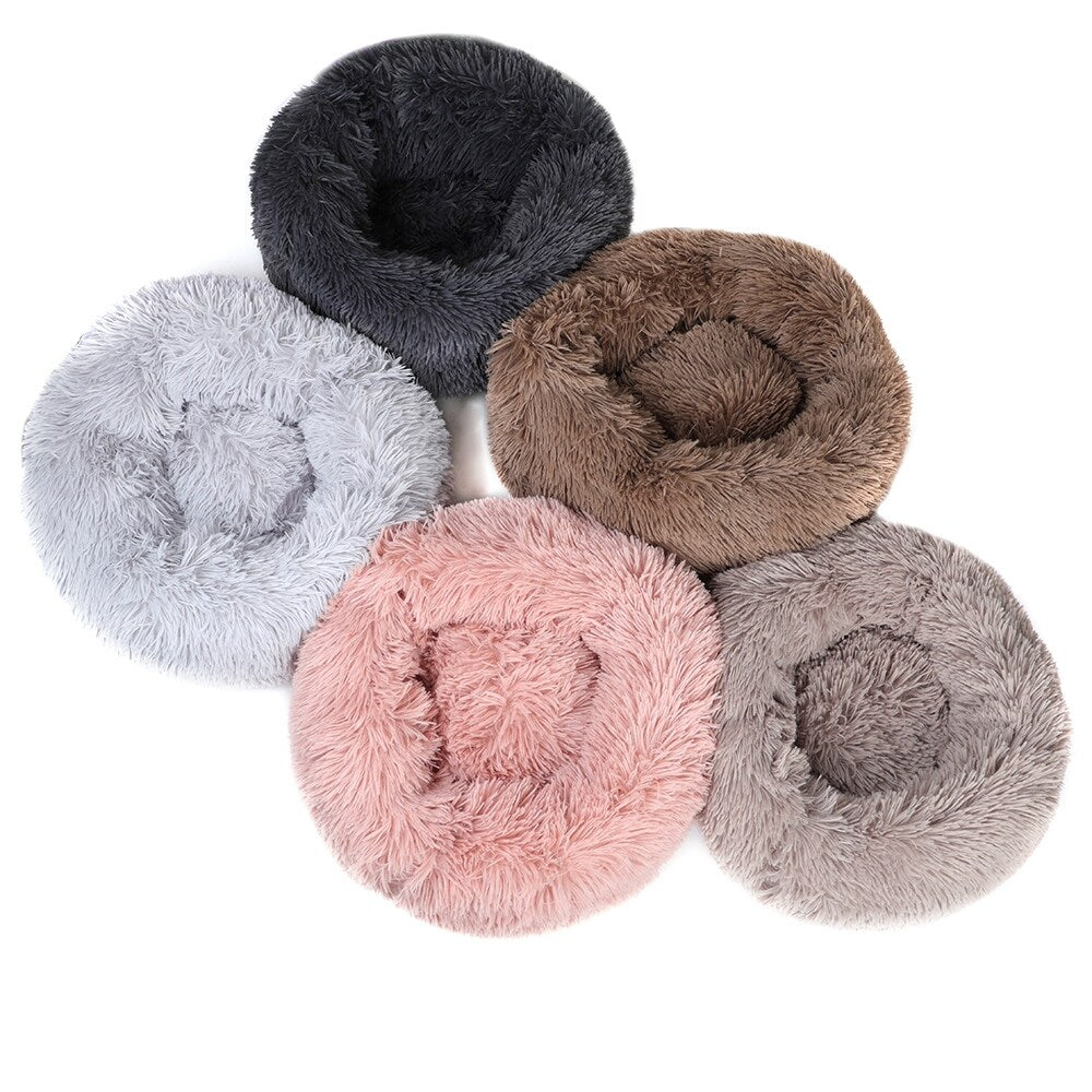 Long Plush Calming Pet Bed Round Donut Cuddler for Small Large Cat Dog