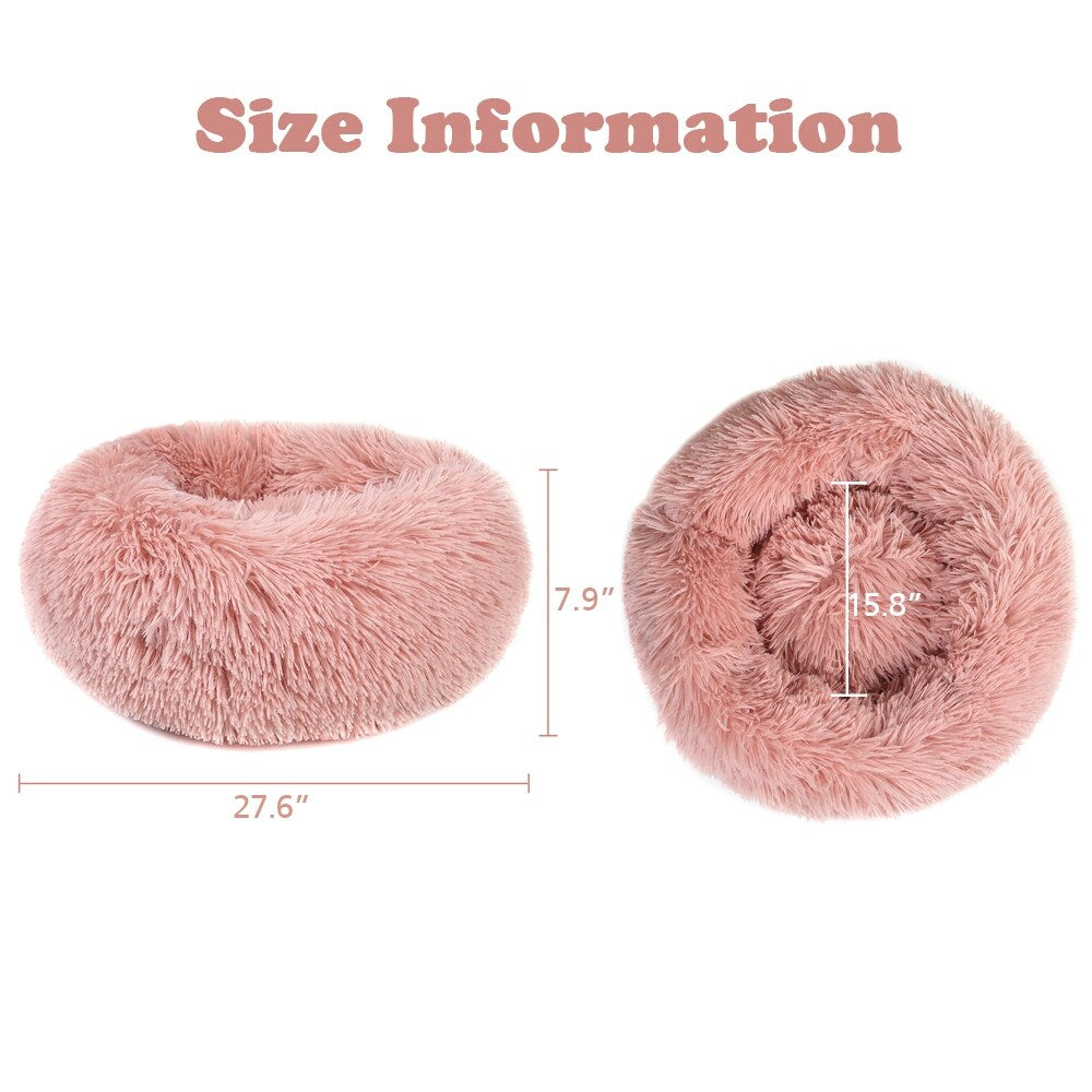 Long Plush Calming Pet Bed Round Donut Cuddler for Small Large Cat Dog