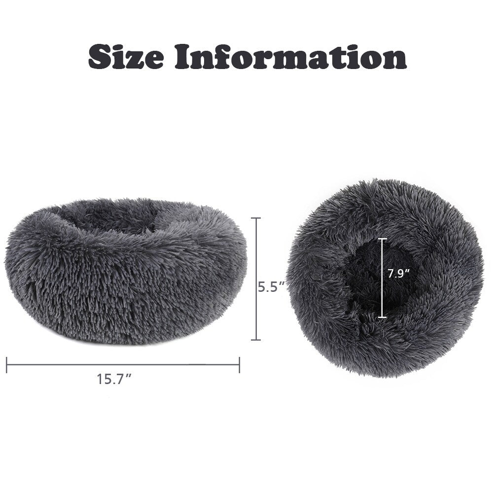 Long Plush Calming Pet Bed Round Donut Cuddler for Small Large Cat Dog