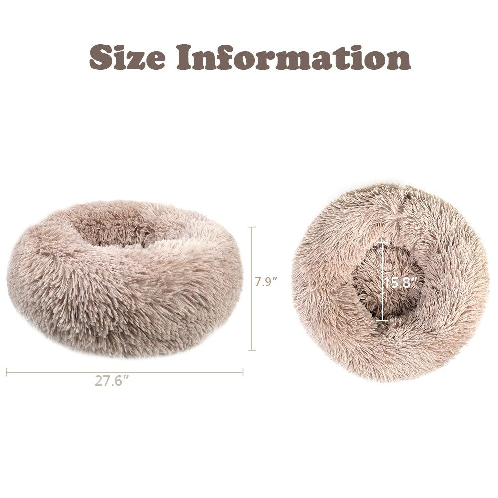 Long Plush Calming Pet Bed Round Donut Cuddler for Small Large Cat Dog