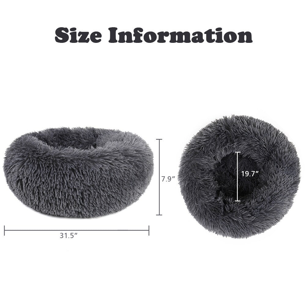 Long Plush Calming Pet Bed Round Donut Cuddler for Small Large Cat Dog