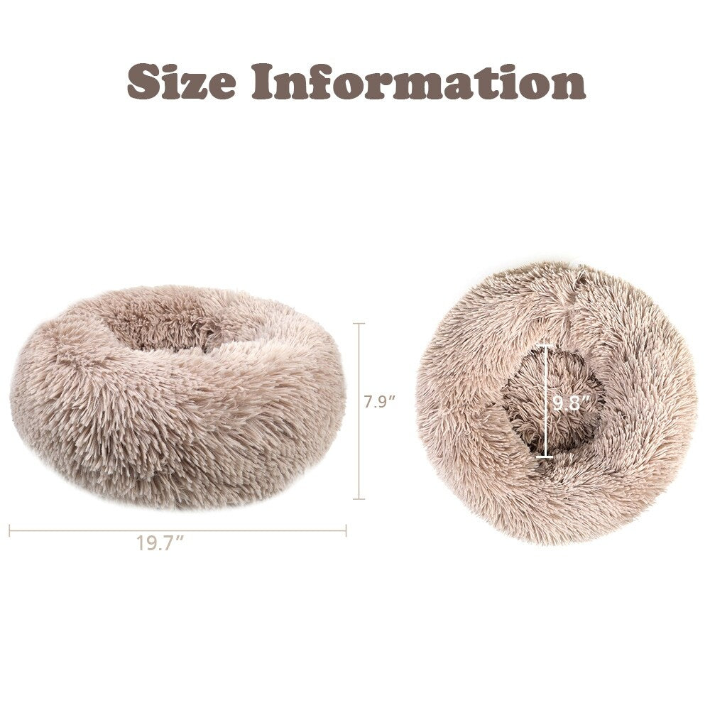 Long Plush Calming Pet Bed Round Donut Cuddler for Small Large Cat Dog