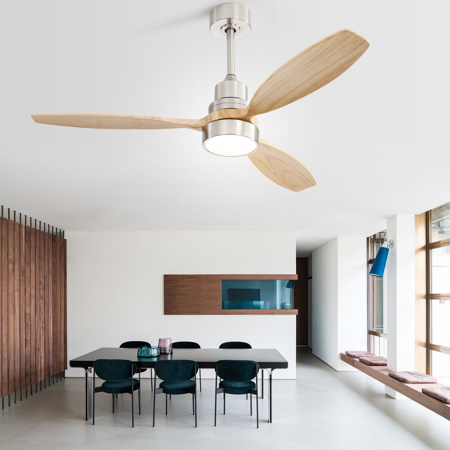 Sofucor 52 Indoor Wood Ceiling Fan Light with Remote, Integrated Light Optional