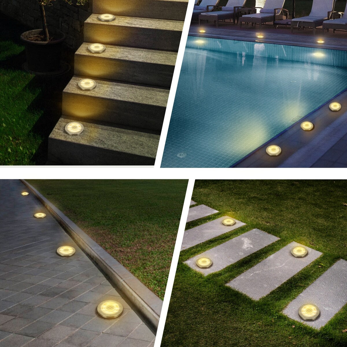 Solar Ground Lights Outdoor Waterproof Disc Lights for Deck,Garden,Pathway